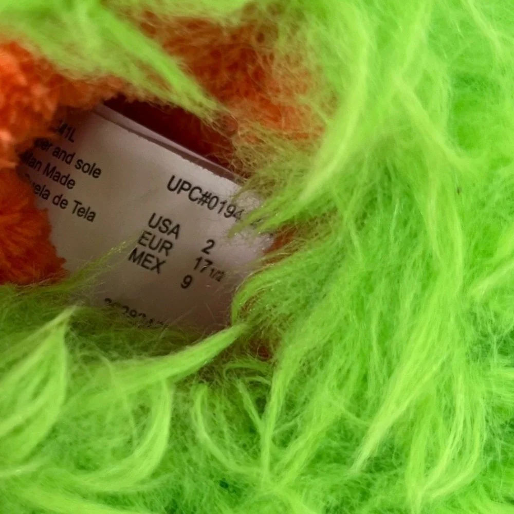 Monster Paw Slippers Kids Size 2 Neon Green Orange Faux‎ Fur Fuzzy Wonder Nation